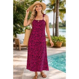 TEX Pink Polka Dot Adjustable Midi Dress Size L Festival Vacation Summer Beach